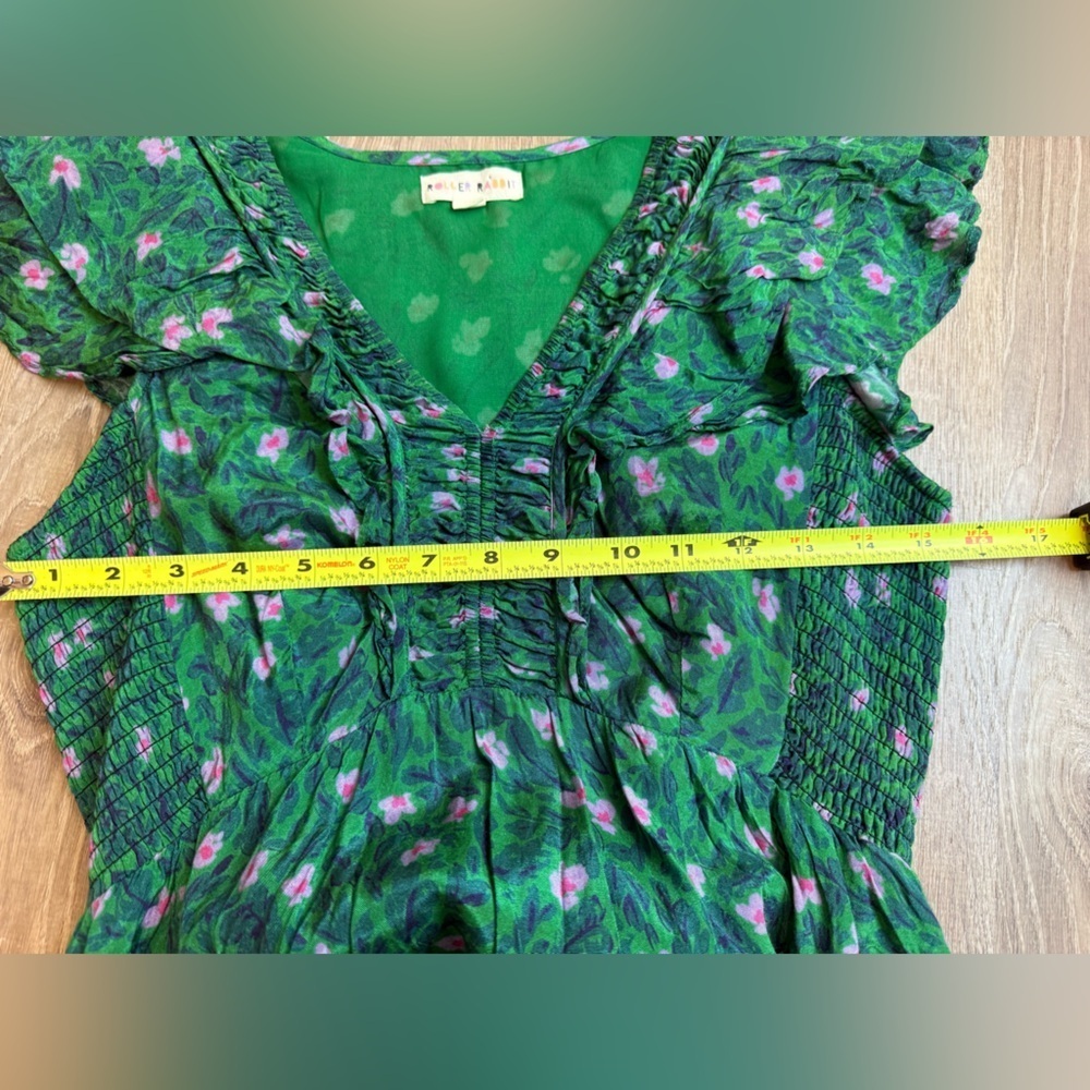 Roller Rabbit Ondika Cerro V Neck Short Ruffled Sleeve Tiered Mini Dress Small - Picture 8 of 12